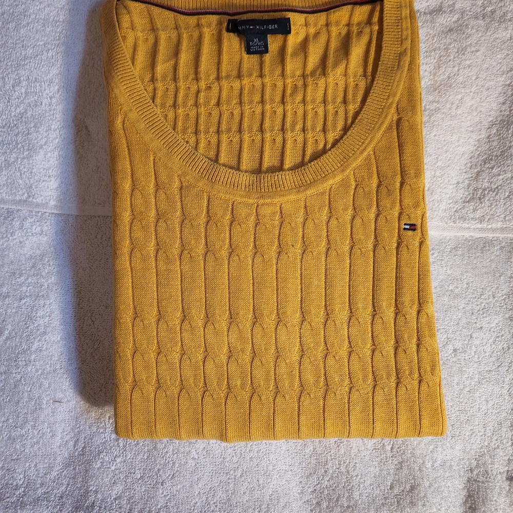 Tommy Hilfiger Yellow U Neck Womens Cable Knit Sweater Size XL